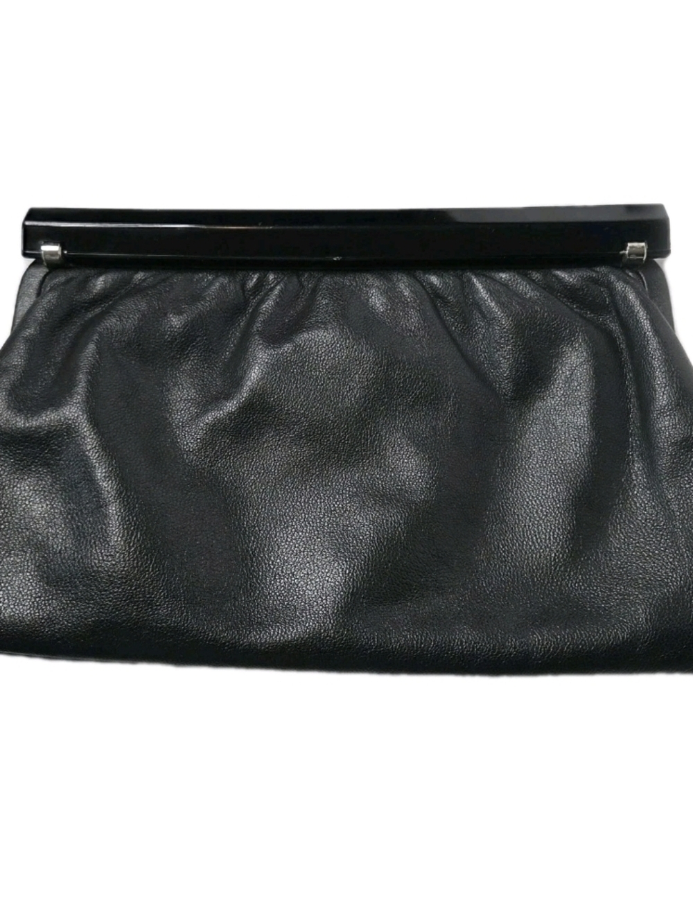 Marshall Fields Classic Black Leather Frame-Top Clutch Vintage